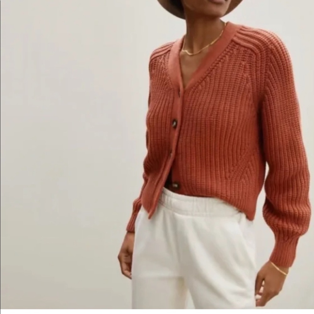 Everlane Texture Cotton Cardigan in Cinnamon